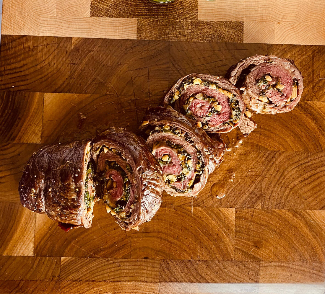 How To Cook Stuffed Flank Steak With Mushroom And Pine Nuts Recipe